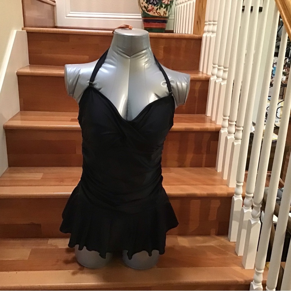 Classic Black Halter Swimdress with Skirt